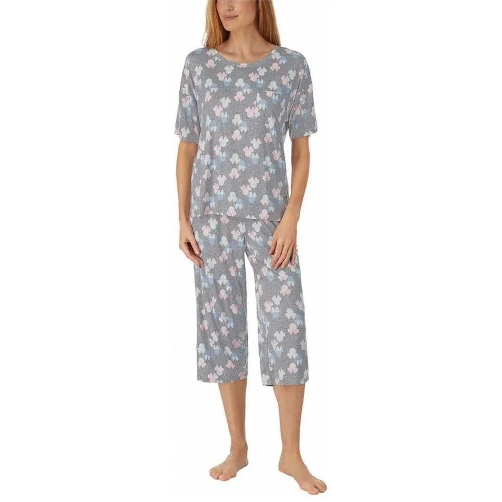 Disney Minnie Mouse Women's 2pc Capri Pant + Top Pajama Lounge Set Gray Size M - Picture 3 of 8